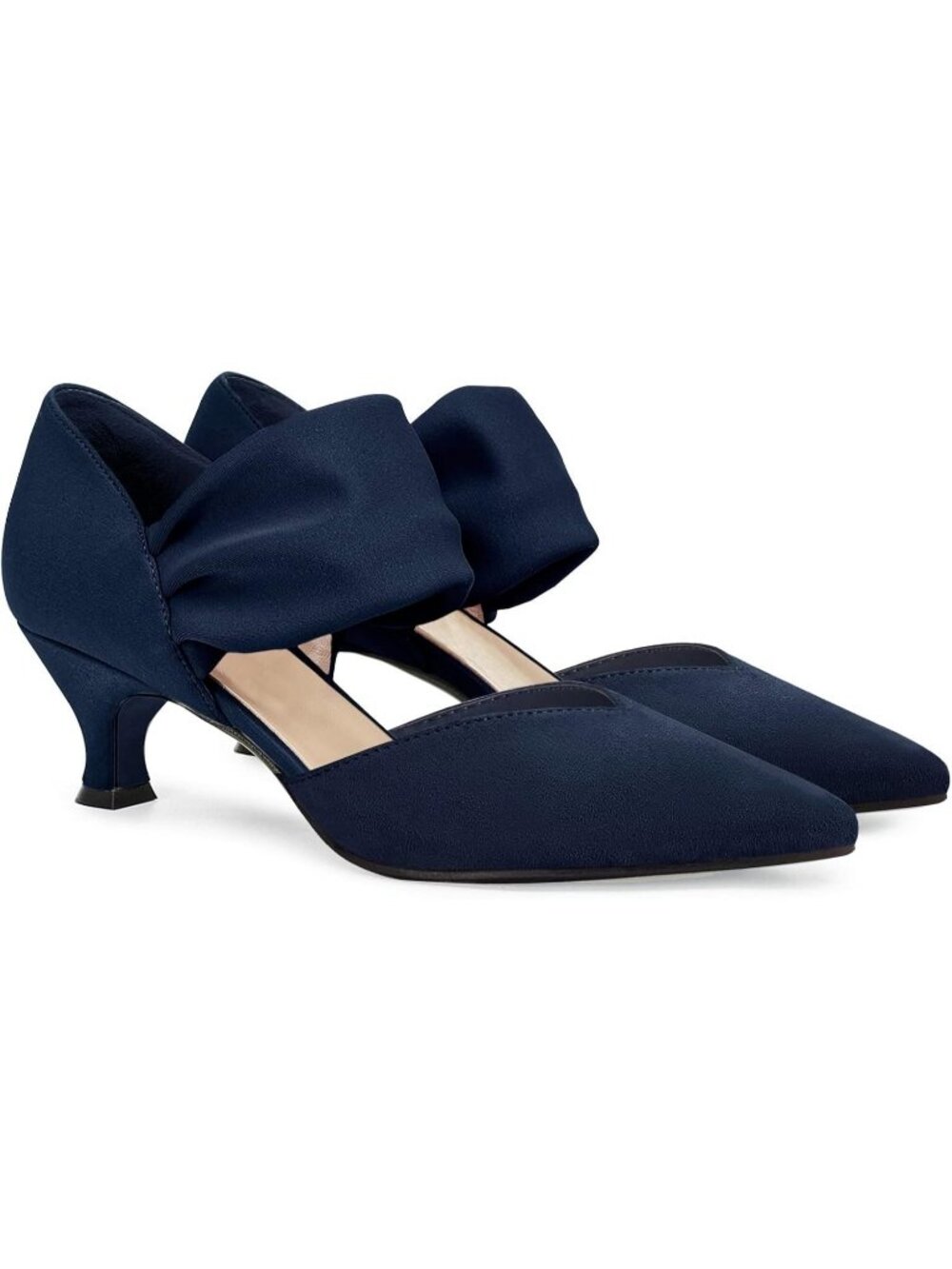 Women's Navy Low Kitten Heels Shoes Pointed Toe Slip on Ankle Strap Party Pumps
